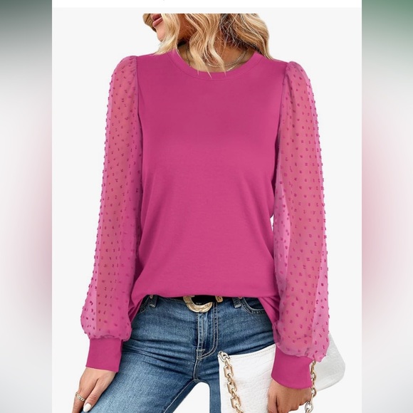 Pink Women's Top with Sheer Sleeves - Picture 3 of 3